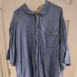 TOMMY BAHAMA Relax Fit 100% Linen Button Down Light Blue Shirt Men's Size 3XL